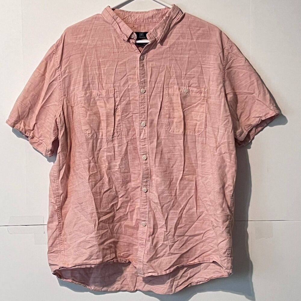 George Mens Shirt Size XL 46-48 Pink Striped Classic Fit Lightweight Pockets